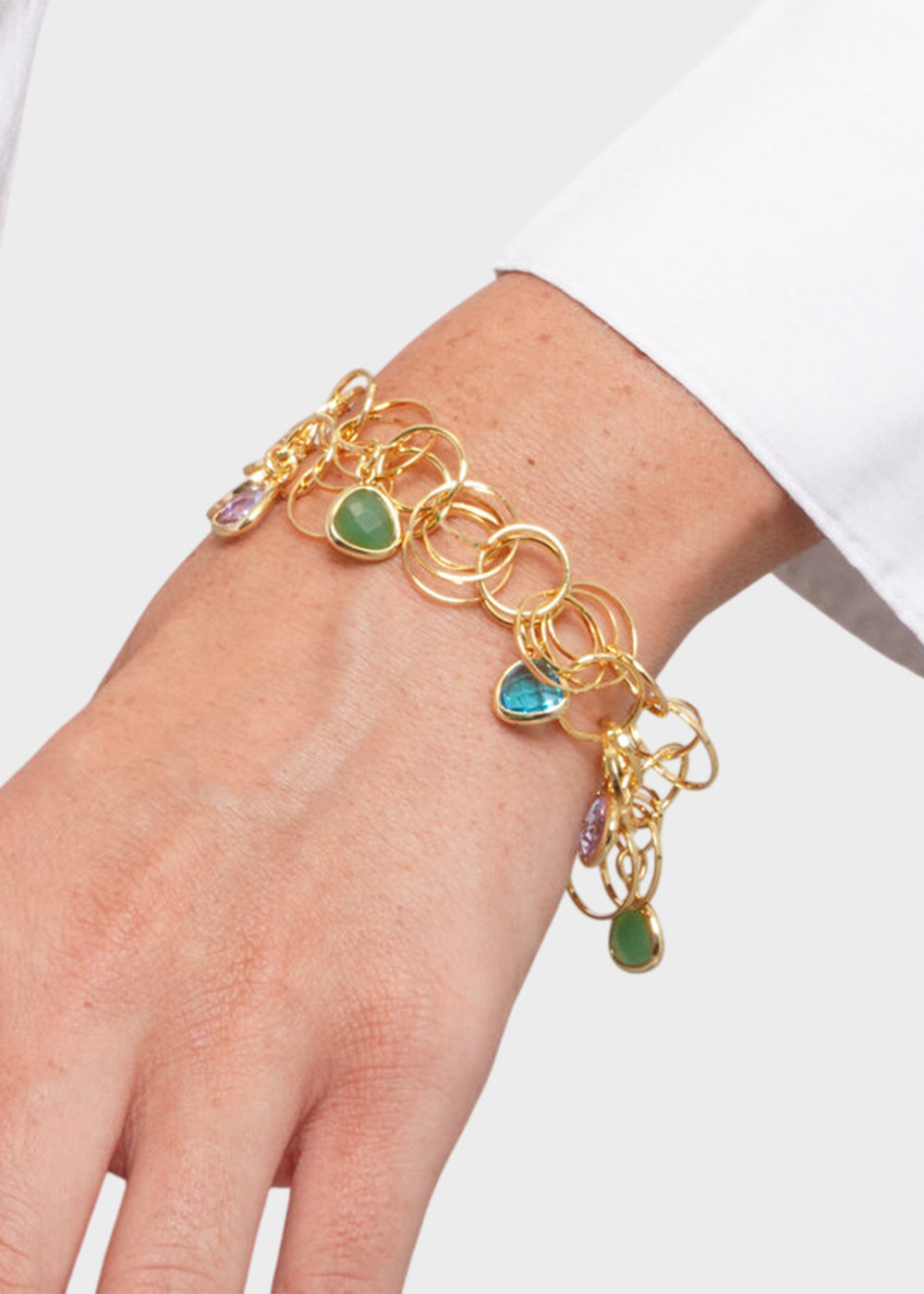 Bracciale multicerchio in Metallo color oro con pietre colorate