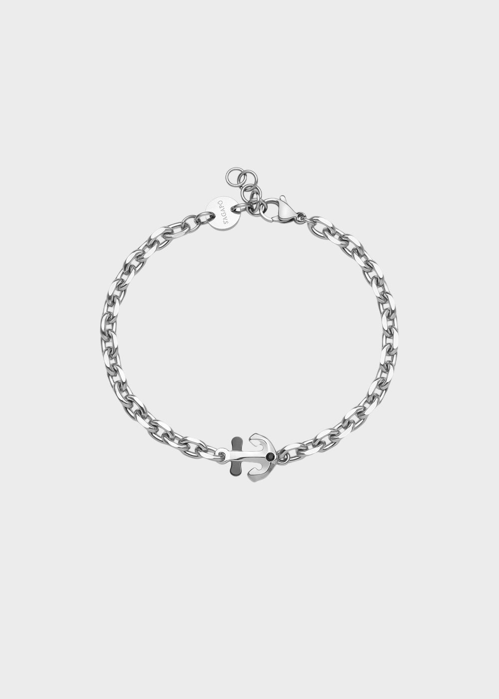 Bracciale Nautika in acciaio con centrale a forma di ancora con finitura pvd colore rutenio e zircone nero
