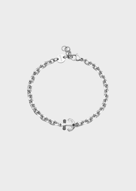 Bracciale Nautika in acciaio con centrale a forma di ancora con finitura pvd colore rutenio e zircone nero