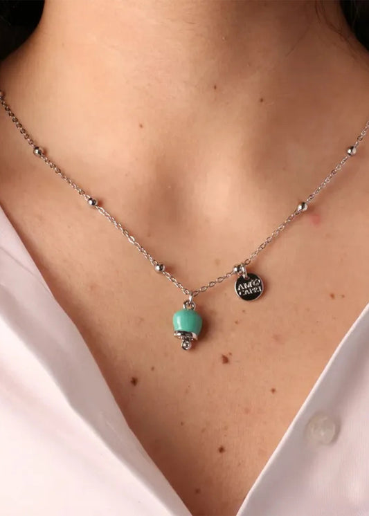 Collana in Metallo color argento con campanella turchese