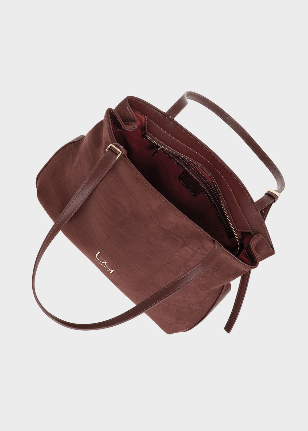 Borsa a spalla Lane con trama coccodrillo in effetto camoscio-3