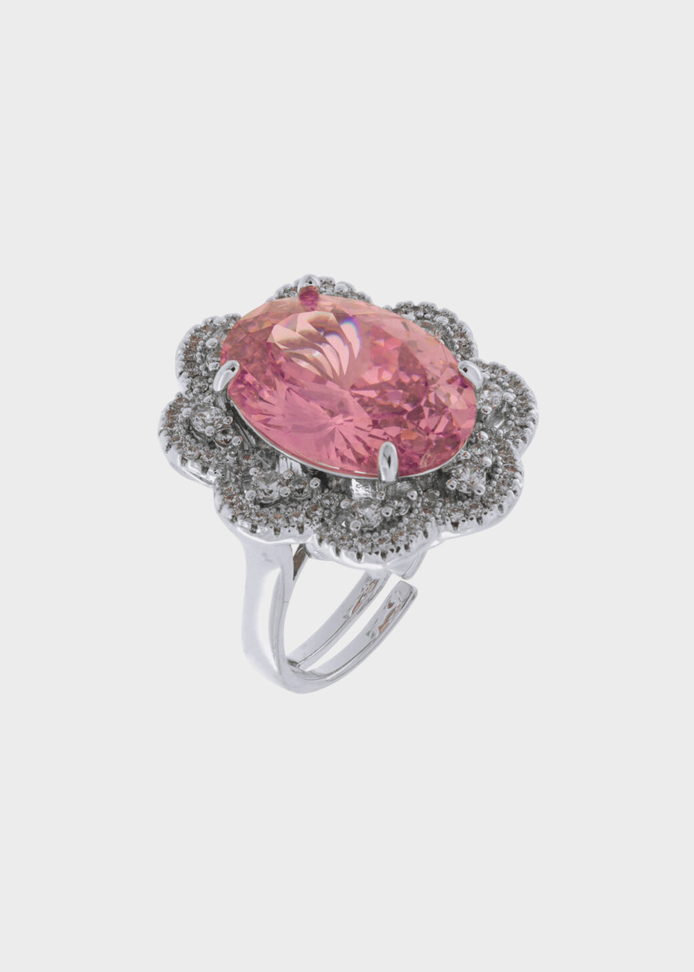 Anello in Metallo color argento con zircone rosa