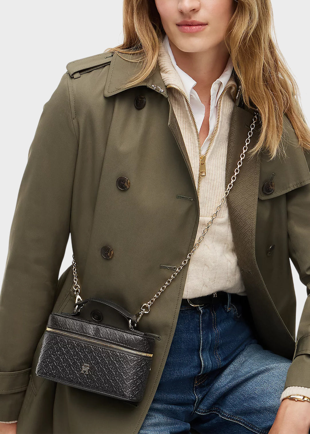 Borsa a mano piccola Icon Chain Vanity con catena e logo all over-2