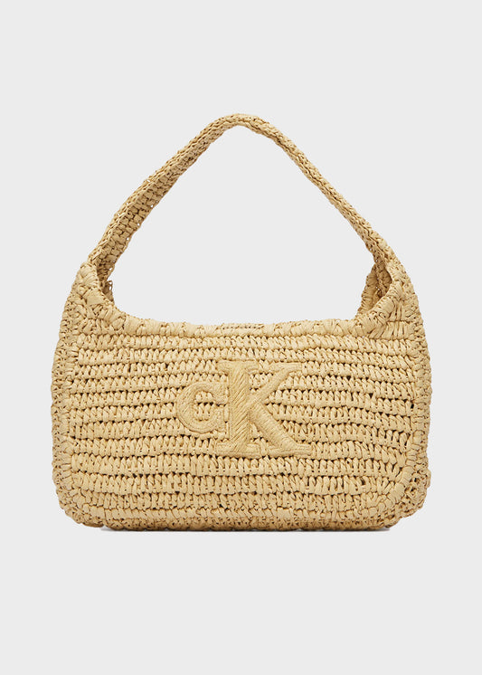 Borsa a spalla in Raffia con logo