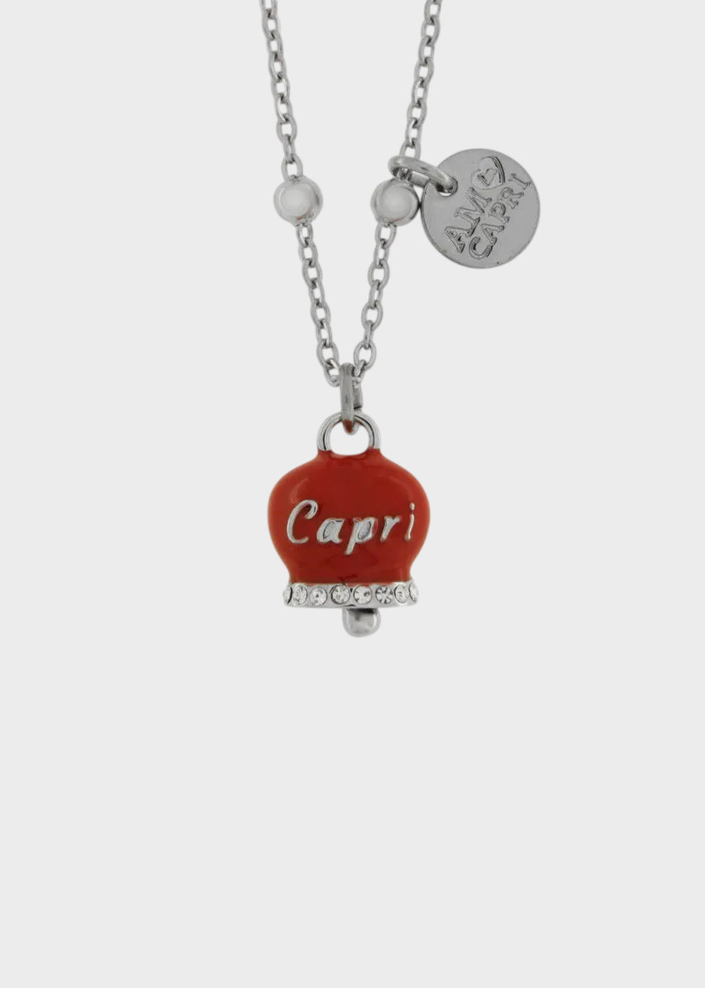 Collana in Acciaio color argento con Campanella Portafortuna Capri Rossa