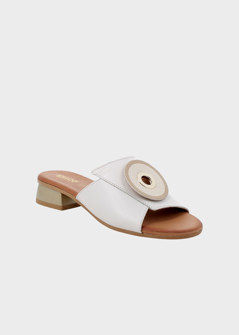 Pantofola con decorazione tonda e tacco (2,8 cm)