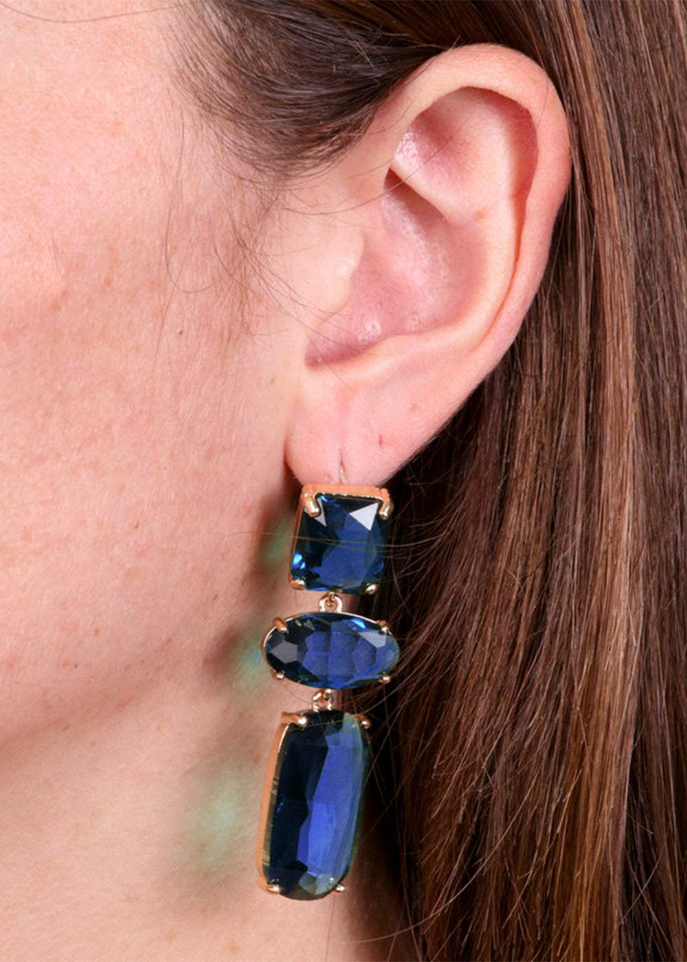 Orecchini pendenti in Metallo color oro con pietre blu