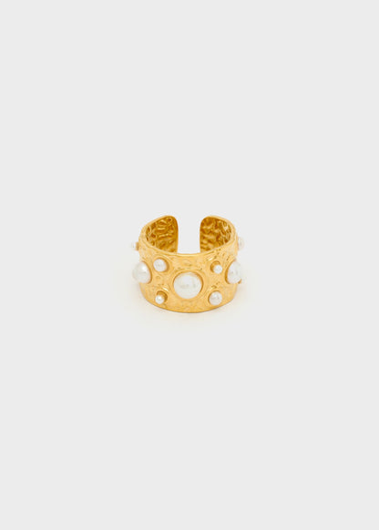 Anello in acciaio lavorato con perle