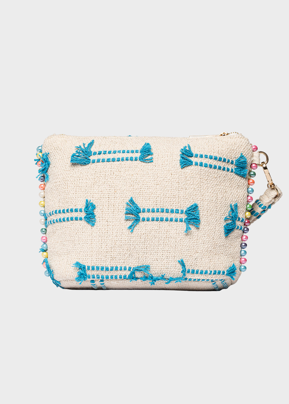 Pochette da Mare in tessuto Cassy Indy con perline laterali e manico rimovibile