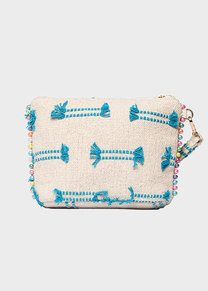 Pochette da Mare in tessuto Cassy Indy con perline laterali e manico rimovibile
