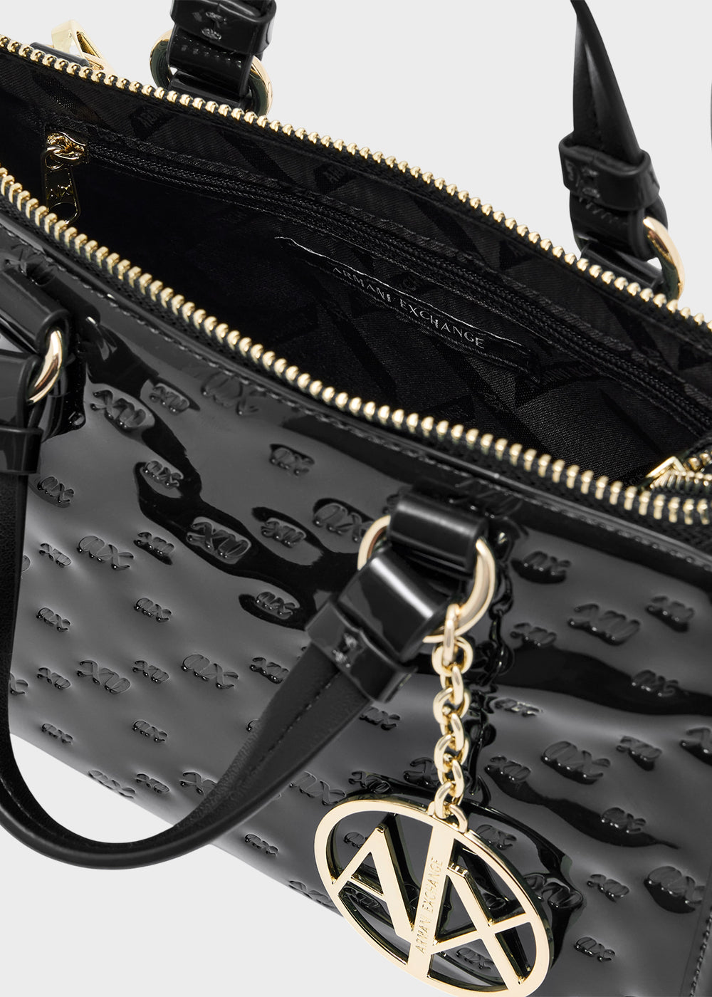 Borsa a mano Gynger Patent Bauletto S con tracolla, logo all over lucida-7