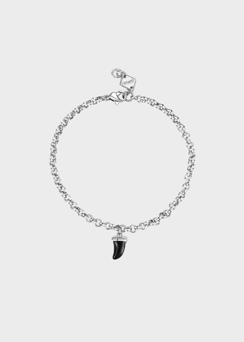 Bracciale Charisma in acciaio con pendente a forma di dente di squalo e smalto nero