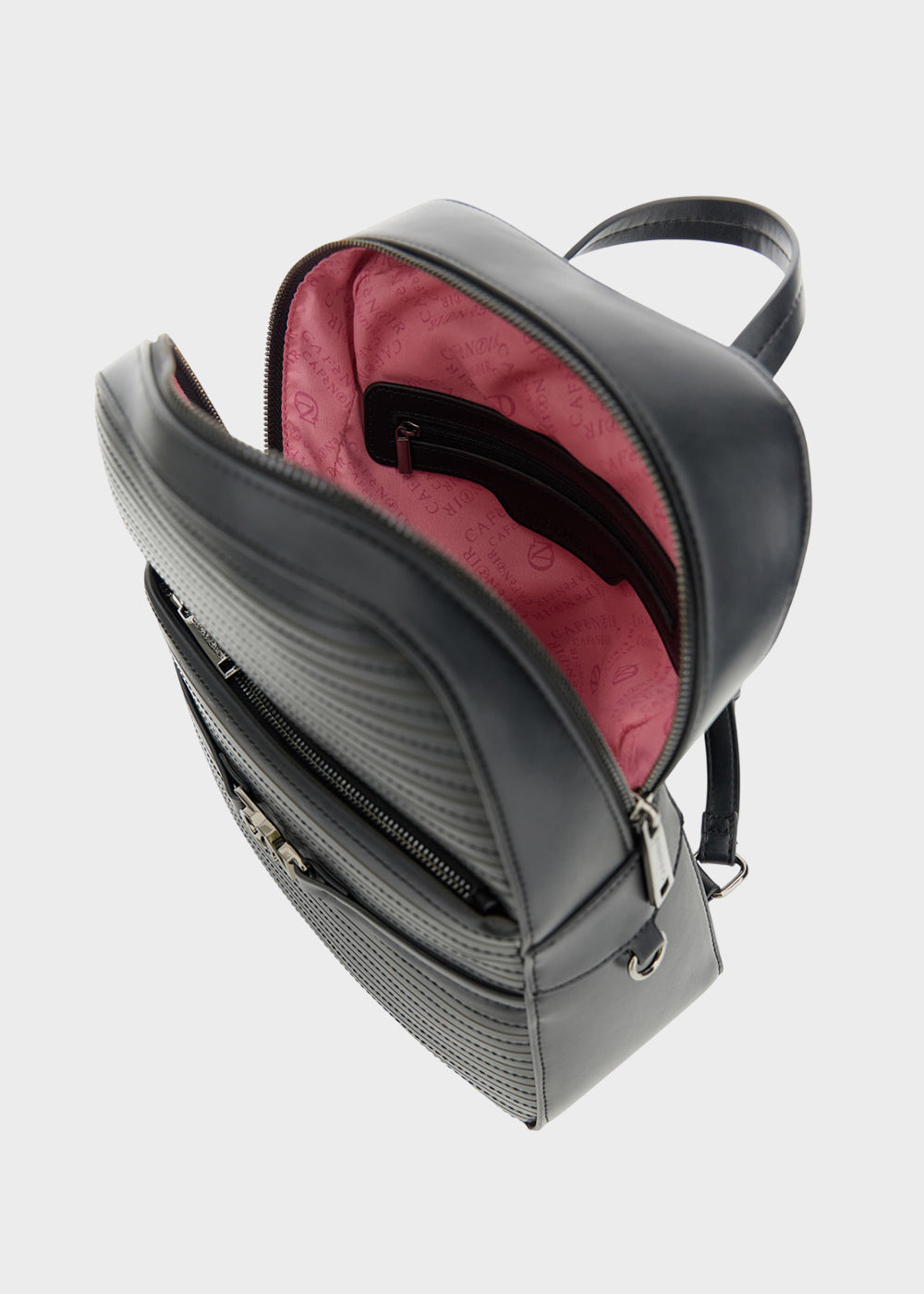 Zaino a righe con zip frontale e logo metallico-4