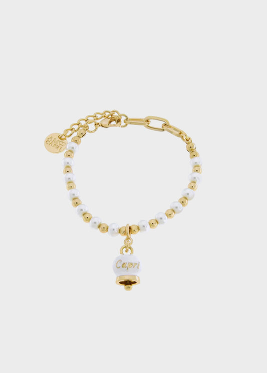 Bracciale in Metallo con sfere e campanella Capri bianca