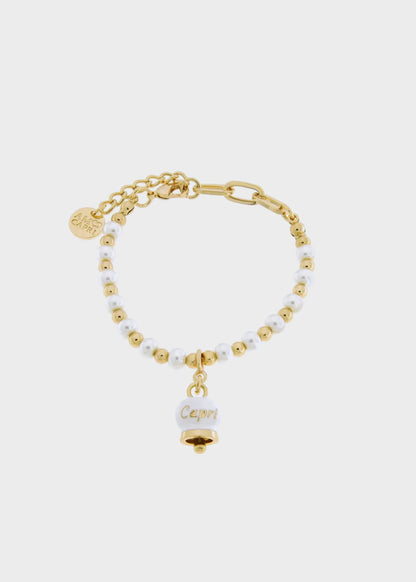 Bracciale in Metallo con sfere e campanella Capri bianca