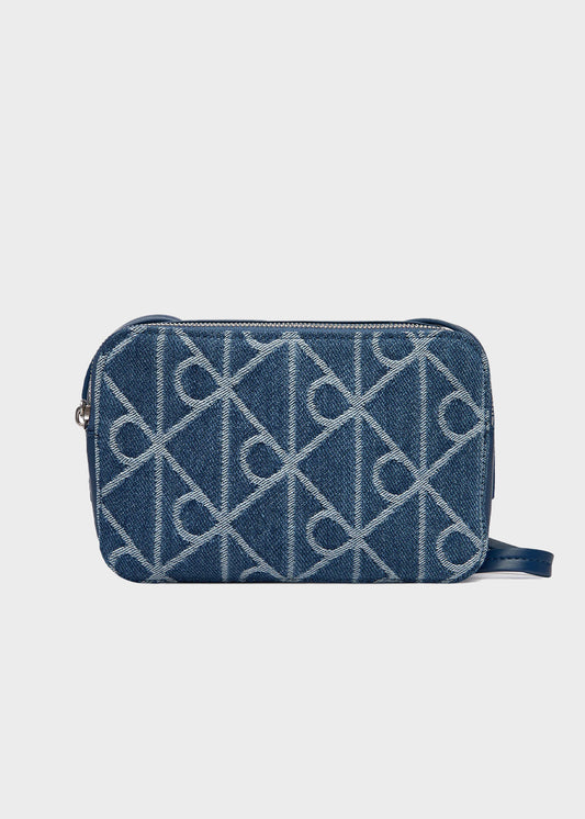 Borsa a tracolla in denim con emblem logo all-over