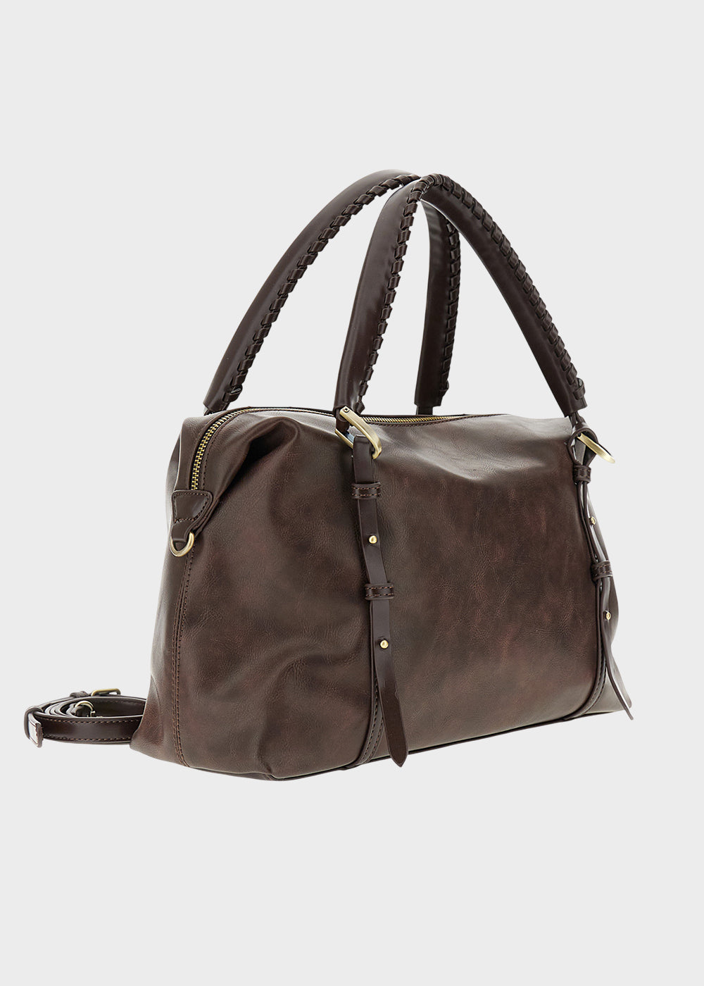 Borsa a mano effetto vintage con borchie e tracolla-3