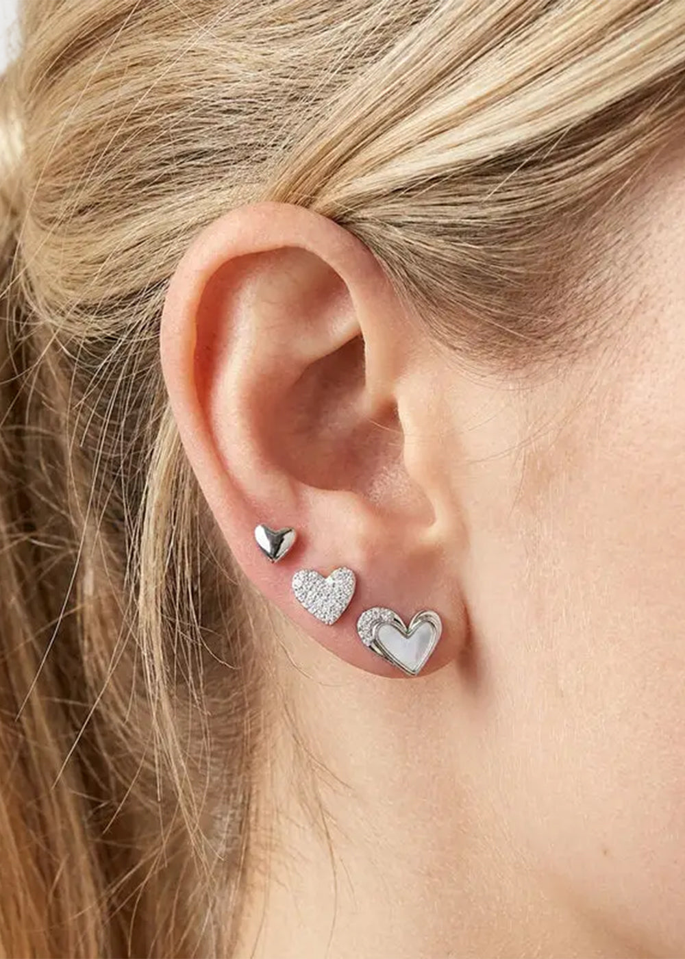 Orecchini in Metallo set da sei color argento con cuori e cristalli