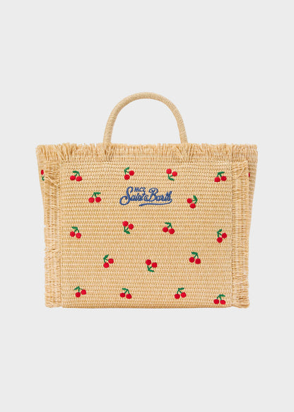 Borsa da mare media Colette Cherry con tracolla in tessuto effetto paglia