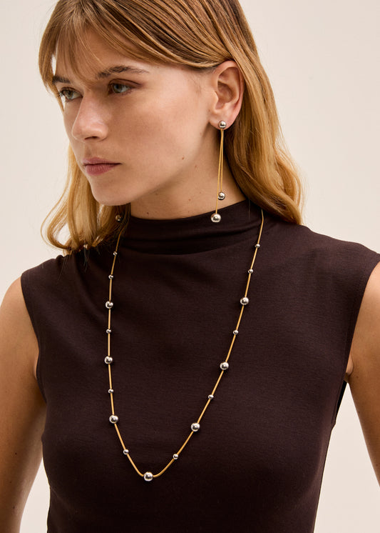 Long stainless steel ball necklace