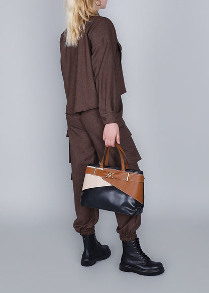 Handbag with shoulder strap and metal detail