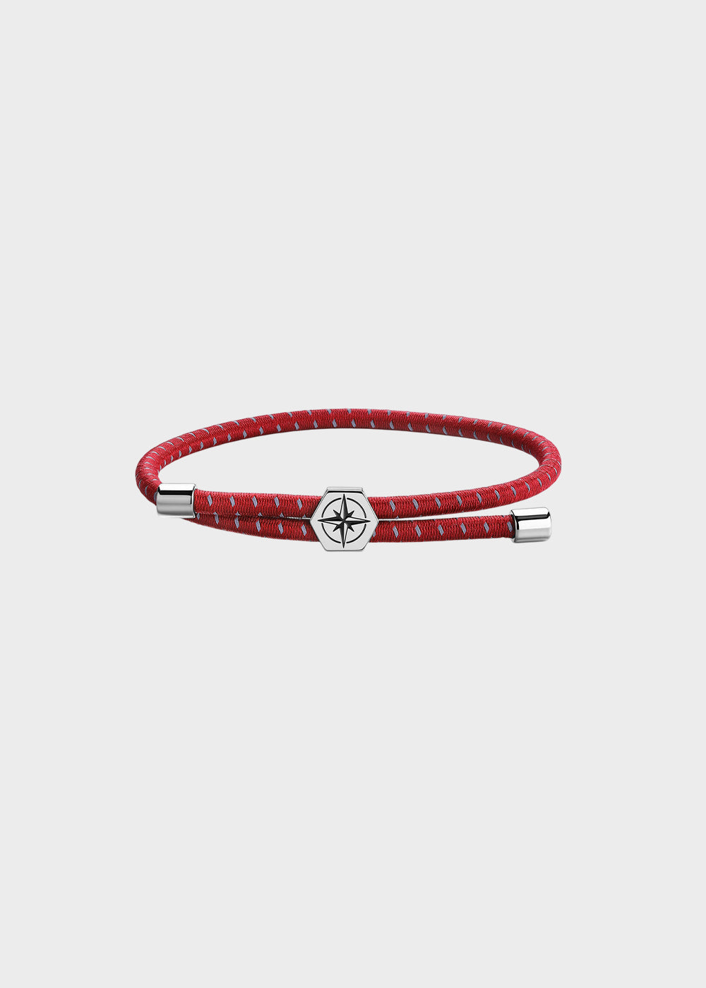 Bracciale Panama in cordino elastico bordeaux con dettagli in acciaio e centrale con rosa dei venti
