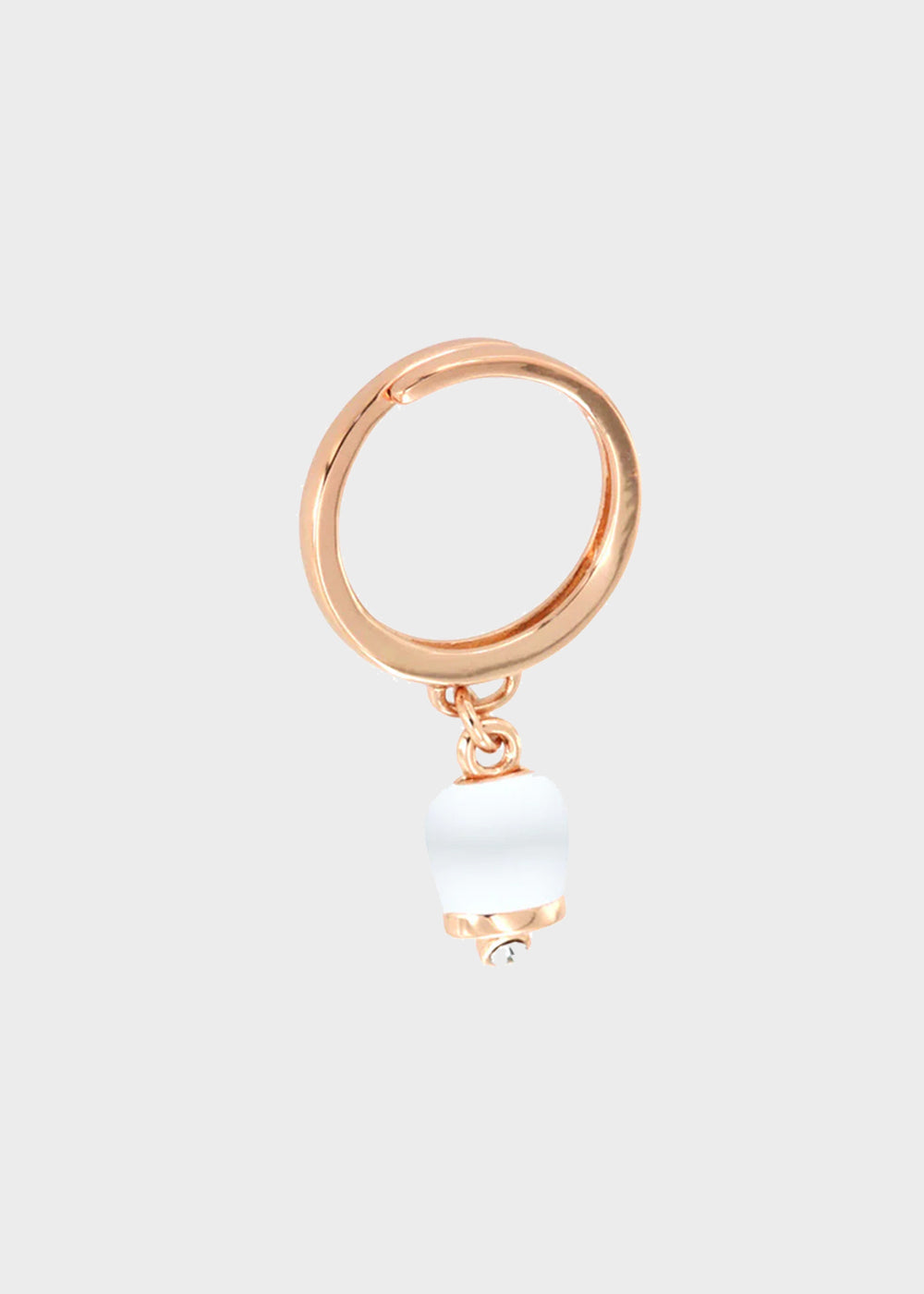Anello in Metallo color oro rosa con campanella portafortuna bianca e punto luce
