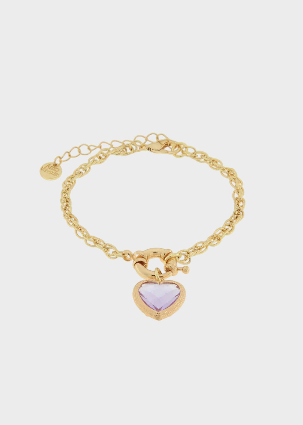 Bracciale in Metallo color oro con cuore lilla