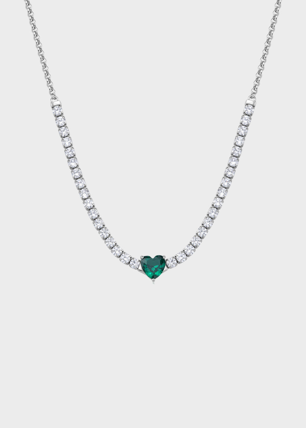 Collana Dazzly girocollo in acciaio con zirconi e zircone centrale a forma di cuore verde