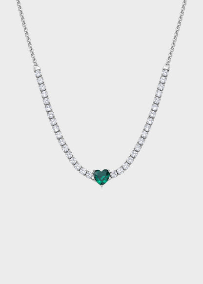 Collana Dazzly girocollo in acciaio con zirconi e zircone centrale a forma di cuore verde