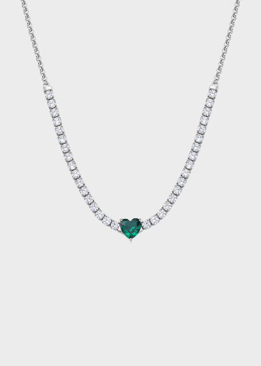 Collana Dazzly girocollo in acciaio con zirconi e zircone centrale a forma di cuore verde