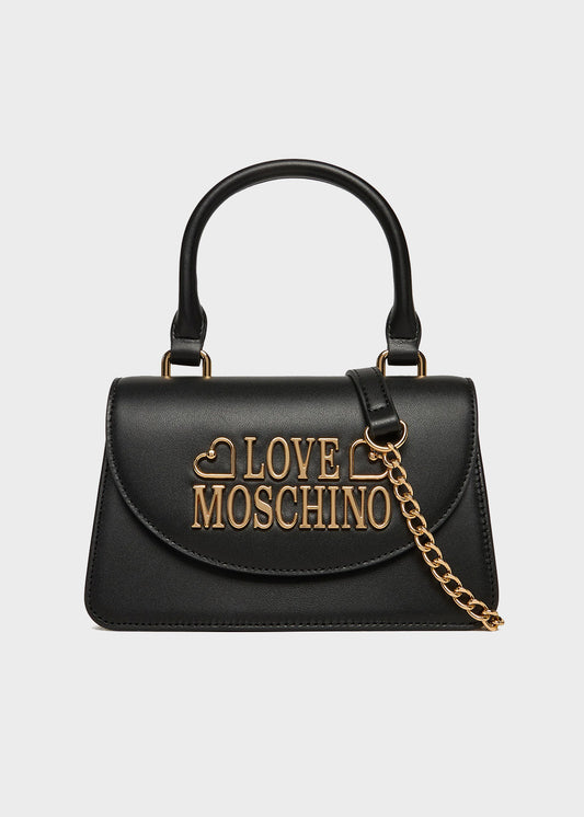 Handbag with shoulder strap and logo, in leather