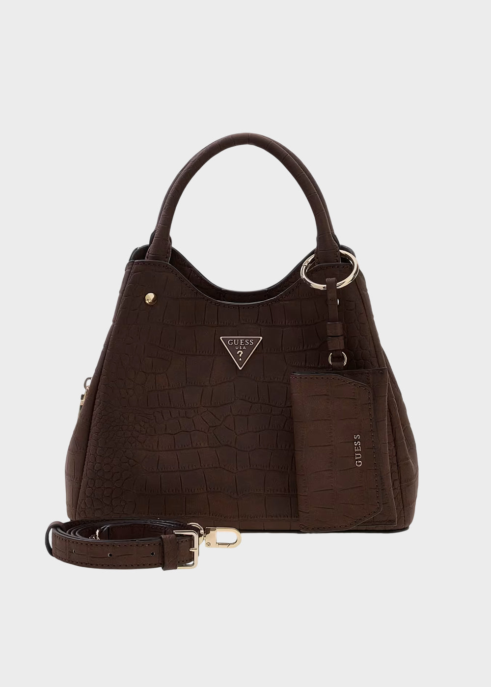Borsa a mano Lorella Logo con tracolla e charm in pelle sintetica scamosciata-3