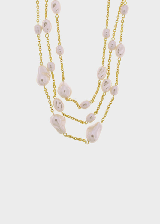 Collana multifilo in Metallo color oro con perle irregolari