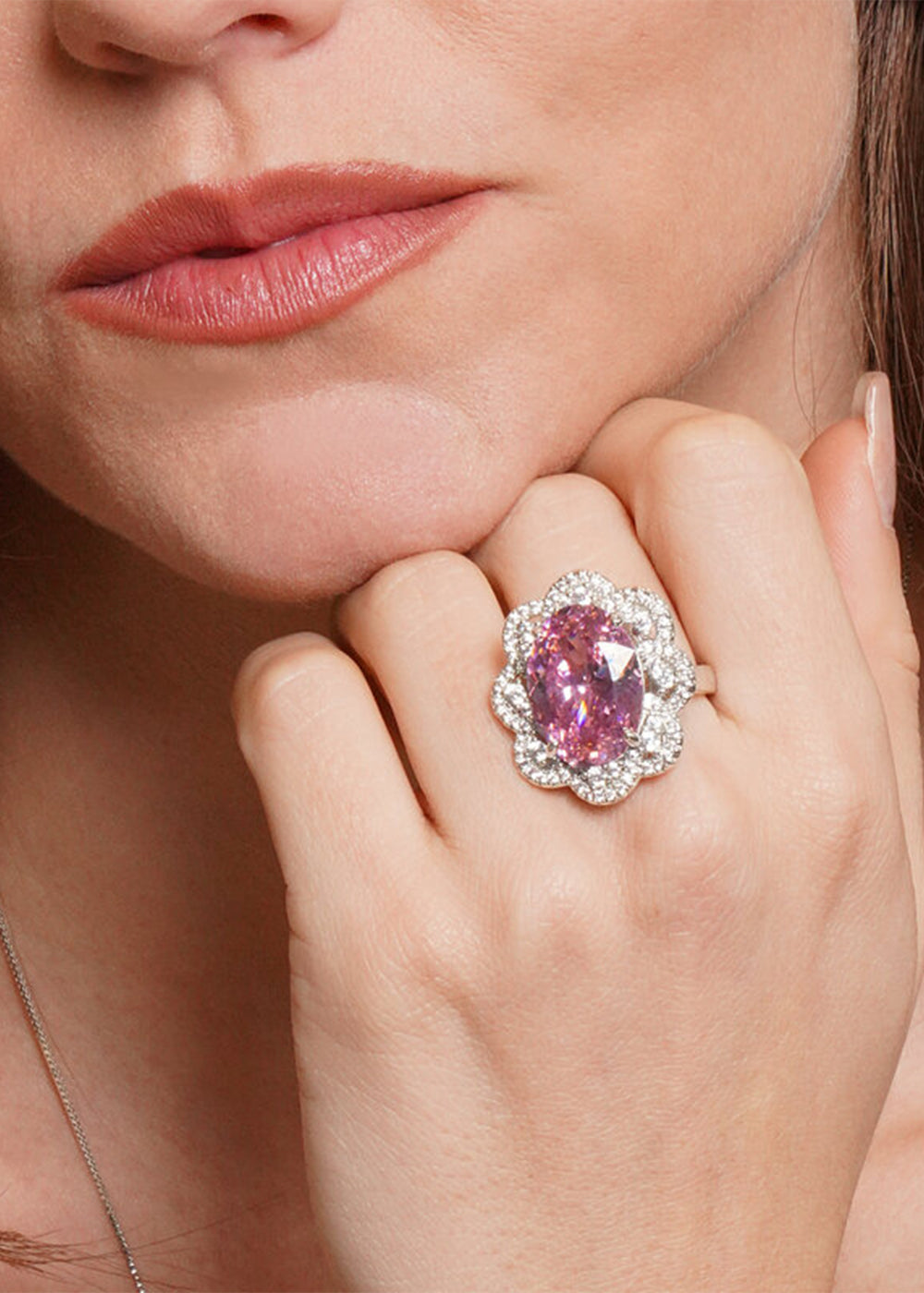 Anello in Metallo color argento con zircone rosa