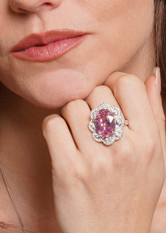 Anello in Metallo color argento con zircone rosa
