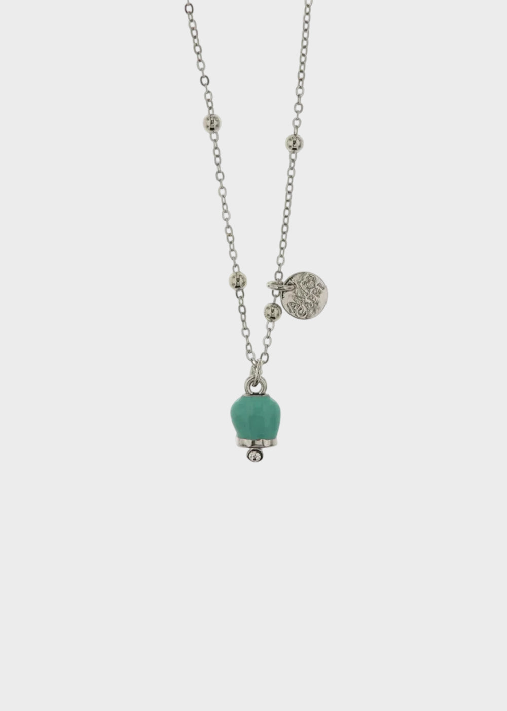 Collana in Metallo color argento con campanella turchese