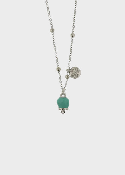 Collana in Metallo color argento con campanella turchese