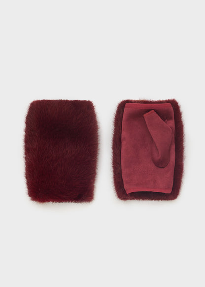 Guanti Sarah senza dita in pelo sintetico bordeaux
