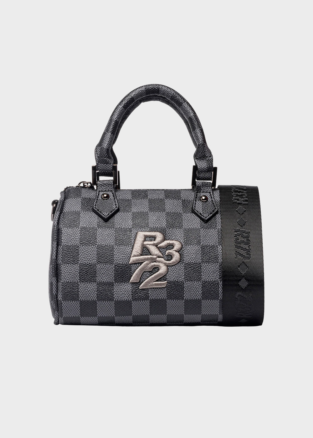 Borsa a mano piccola con tracolla, logo ricamato frontale e trama a scacchi
