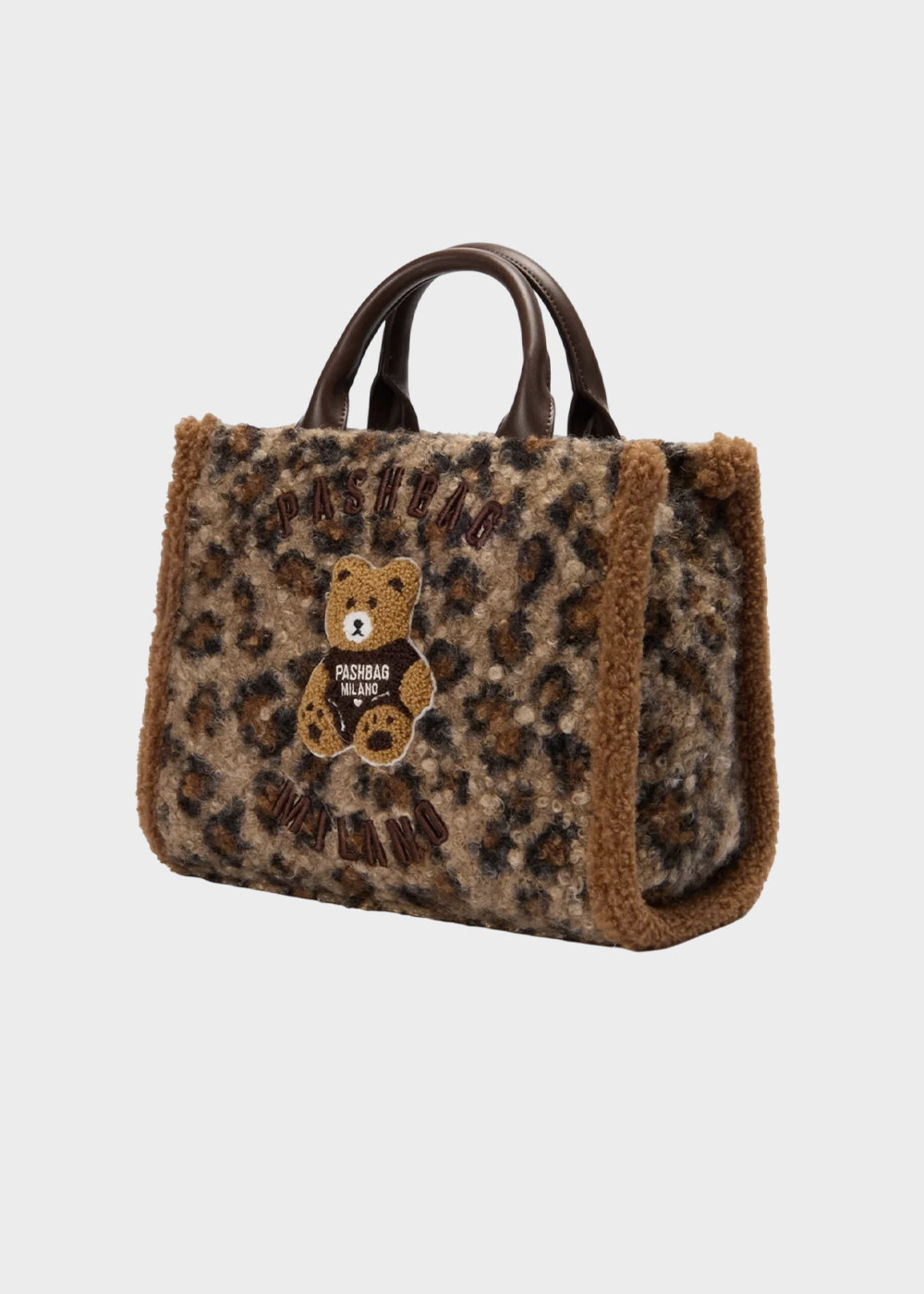 Borsa a mano Mini Marge Leopard in effetto lana con tracolla e applicazione orsetto centrale Teddy-2