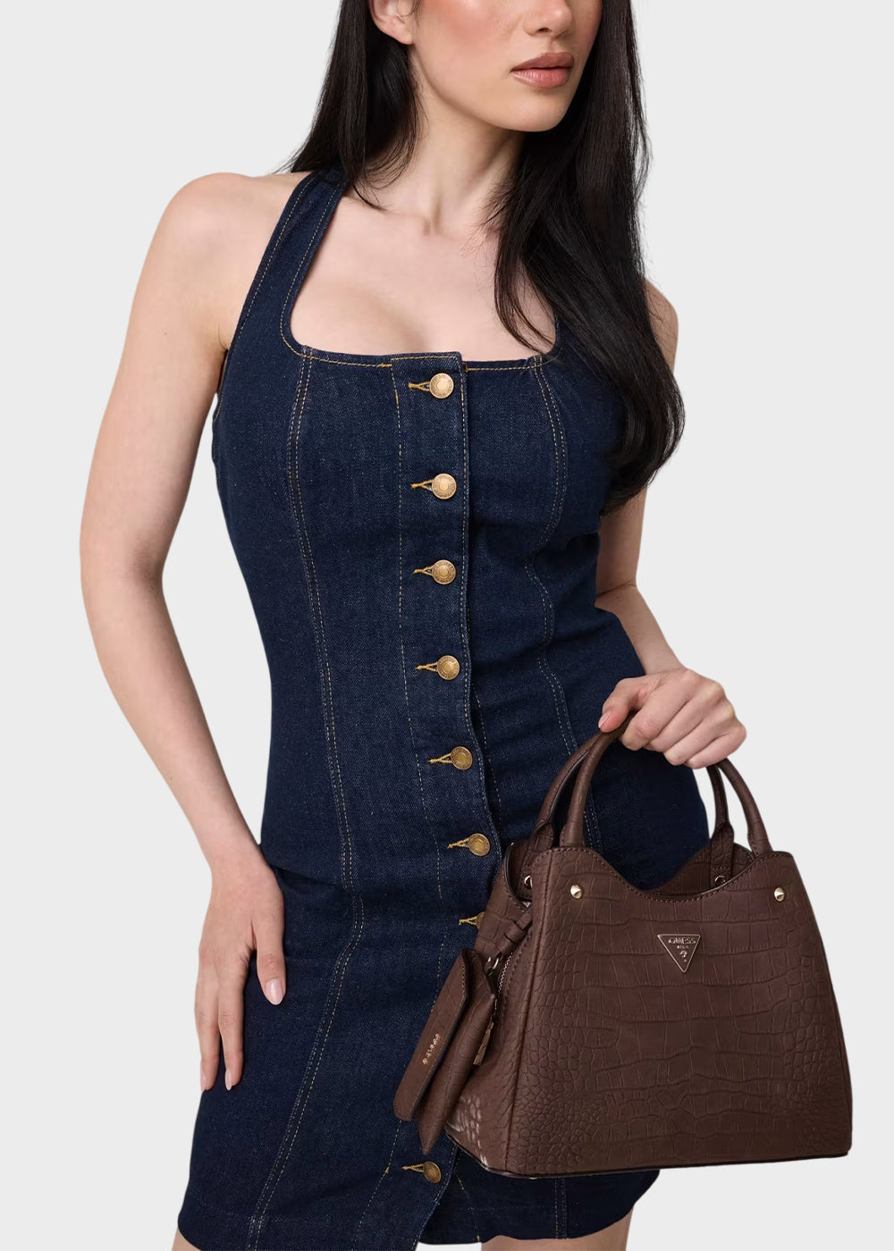 Borsa a mano Lorella Logo con tracolla e charm in pelle sintetica scamosciata-2