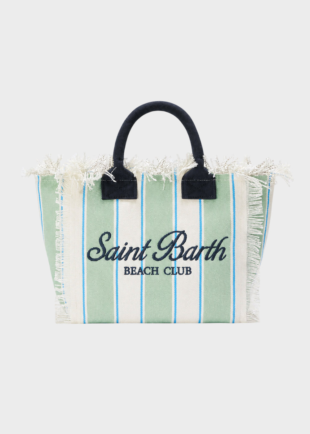 Borsa da mare media Colette in canvas a righe verdi con logo ricamato e tracolla