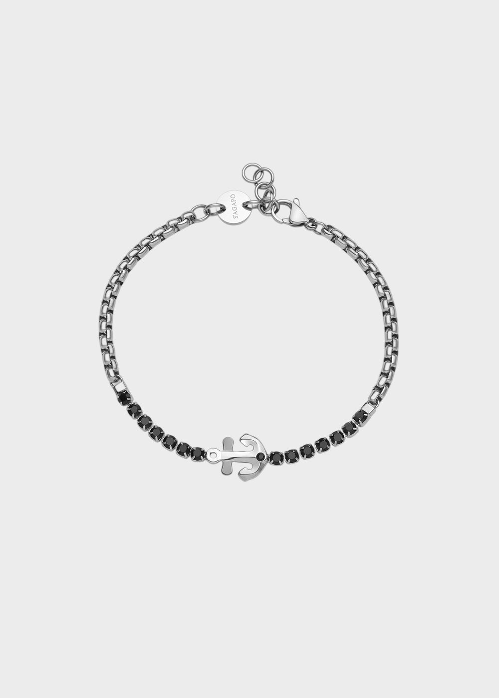 Bracciale Nautika in acciaio con centrale a forma di ancora con finitura pvd colore rutenio e zirconi neri