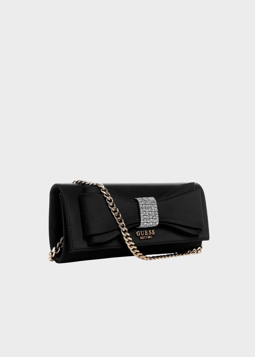 Pochette gioiello Elsie con fiocco e strass, con tracolla da spalla