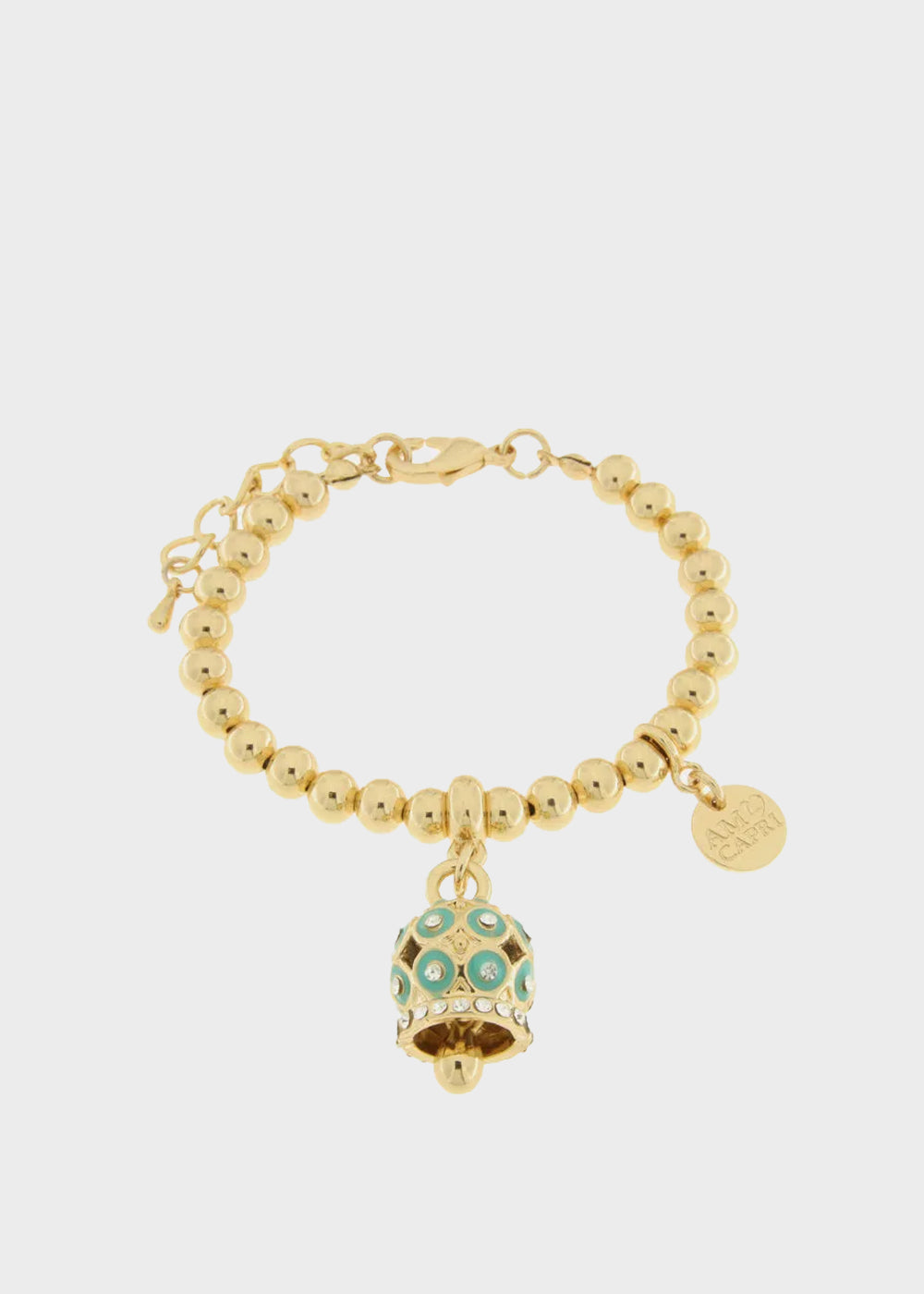 Bracciale in Metallo con campanella a pois verde e zirconi