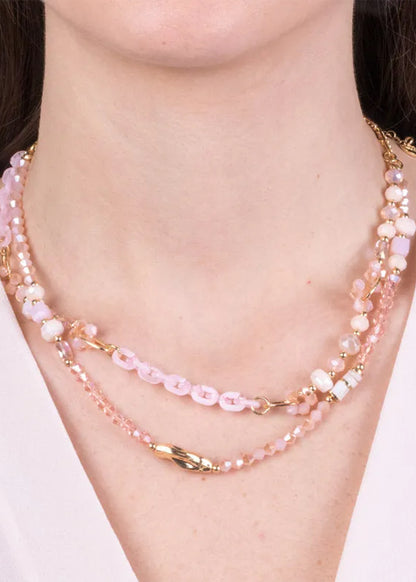 Collana multifilo in Metallo color oro cristalli rosa