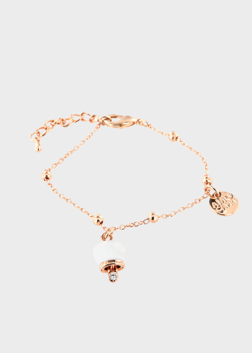 Bracciale in Metallo con campanella portafortuna pendente bianca e punto luce