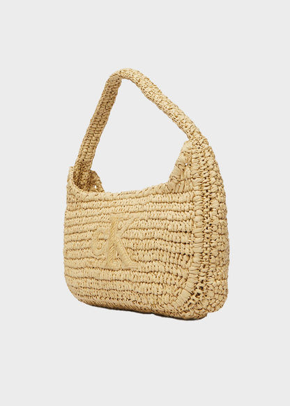 Borsa a spalla in Raffia con logo