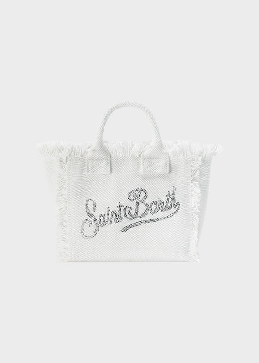 Borsetta da mare piccola Vanity Mini Strass con tracolla, in canvas